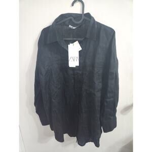 Zara black oversized linen shirt M NwT